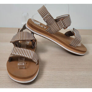 Roxy Brown and White Striped Sandals
